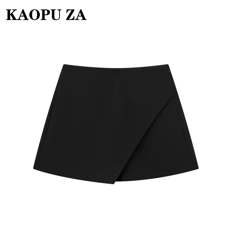 KAOPU ZA Mulher 2024 Verão Elegante zipper Shorts Bottoms Mulheres Vestuário Casual Cor Sólida assimétrico Cintura Alta Saia Calças