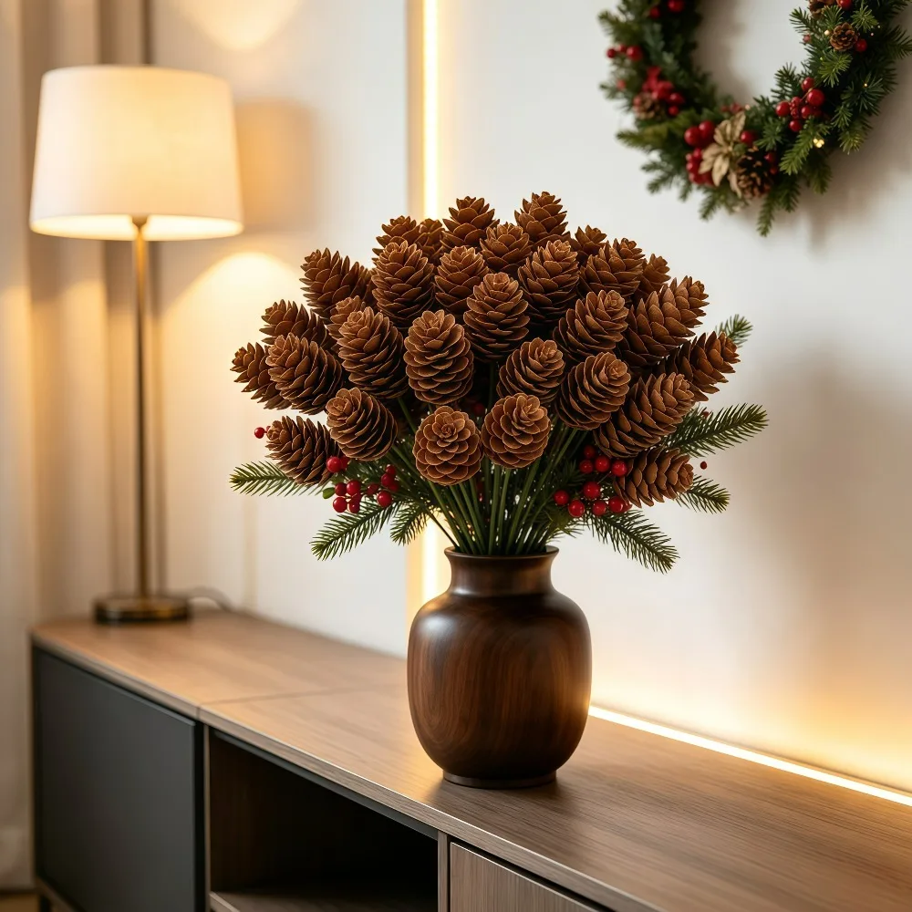 20 Stück Künstliche Tannenzapfen Geeignet für DIY-Weihnachtskränze, Weihnachtsbaum-Füllungen, Festliche Tisch- und Blumenarrangements
