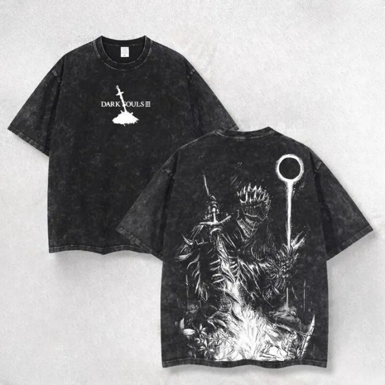 Washed Oversized T-shirt Dark Souls Print Women Men Classic Action Role-playing Game Streetwear Harajuku Female Male Clothing