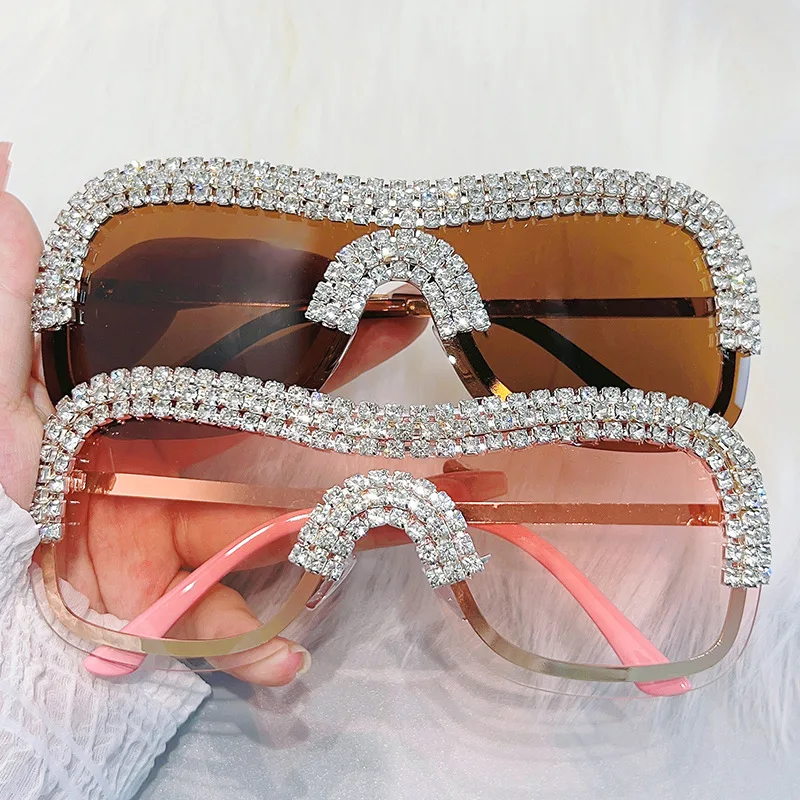 Y2K Vintage Punk Diamond Rimless Sunglasses Women Sun Glasses Brand Designer Trend Fashion Luxury Crystal Rhineston Metal Shades