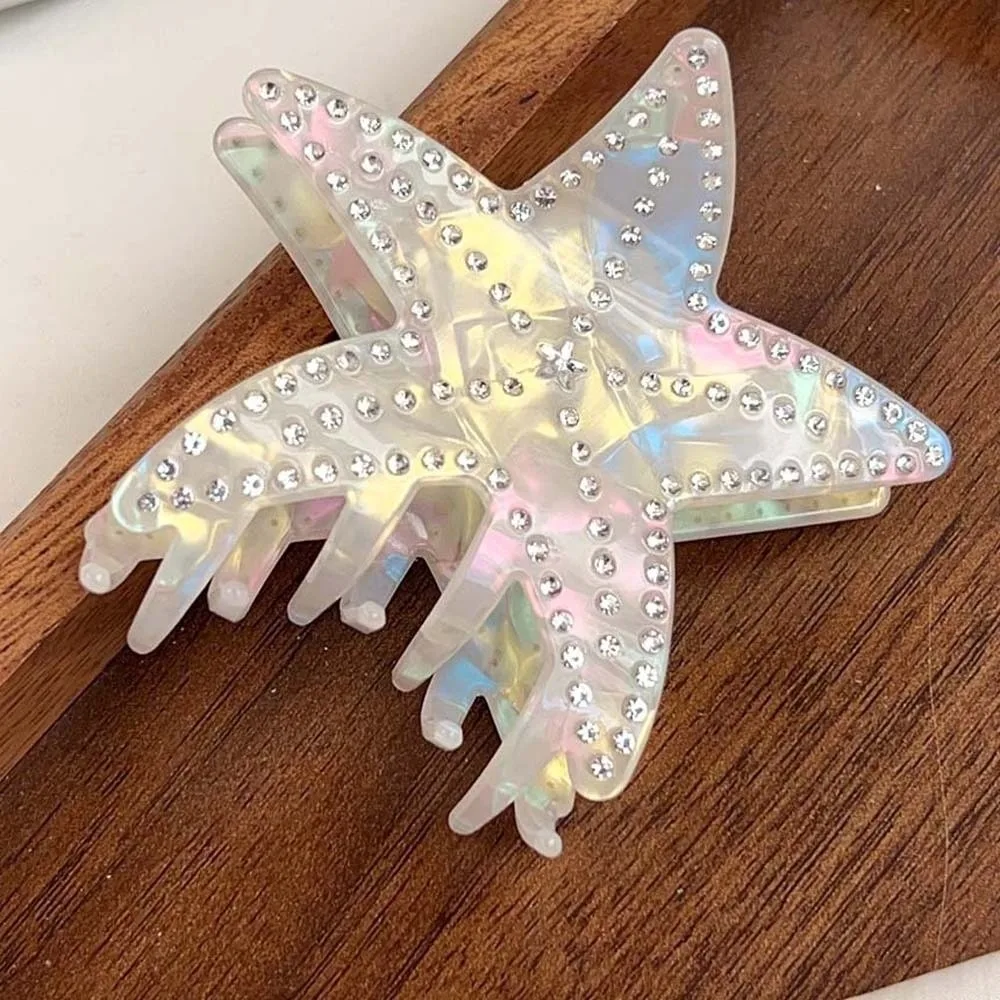 

Rhinestone-inlay Starfish Hair Claw Headwear Large Colorful White Shark Clip Five Pointed Star Waterproof Acetic Acid Hair Claw