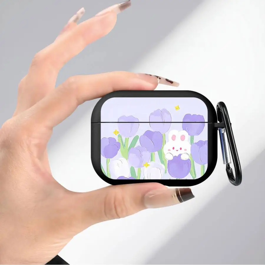 Soft Earphone Cases Cover Case For Airpods 2 Pro 1 4 3 Pro2 Pro3 Flower Purple Tulips - view 5