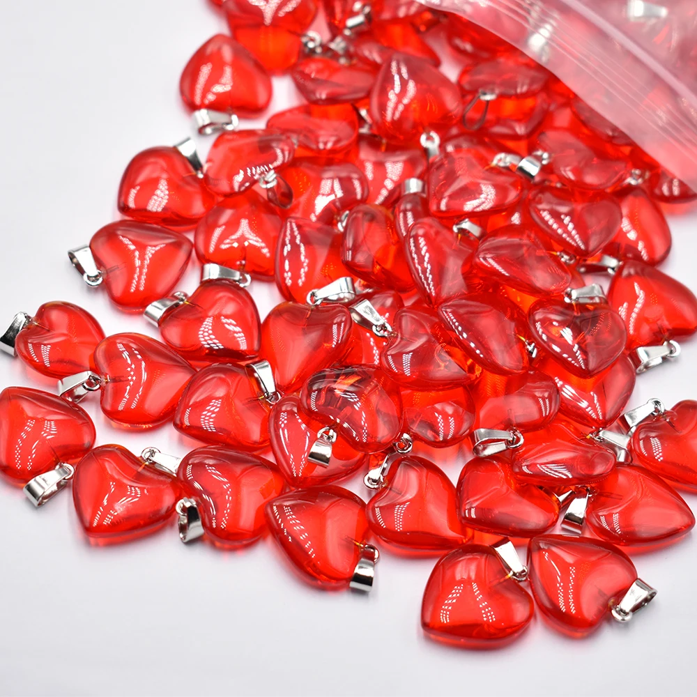 Fashion beautiful red glass crystal heart shape pendants 20mm for DIY jewelry making 24 50 100pcs/lot Wholesale Free shipping