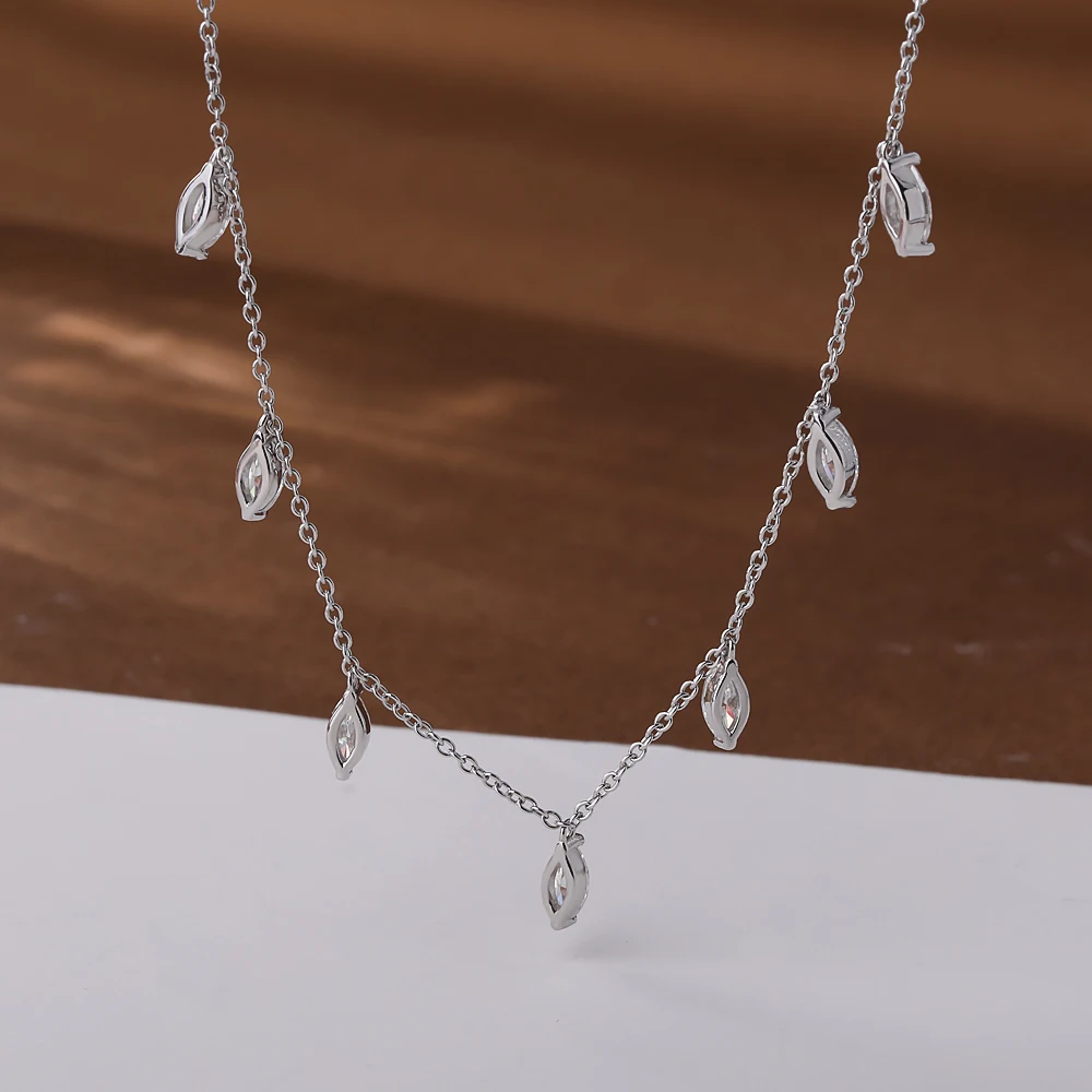 3*6mm 0.3carat Marquise Cut Moissanite Diamond Necklaces With  Certificate 925 Sterling Silver Stacking Neck Chain For Women