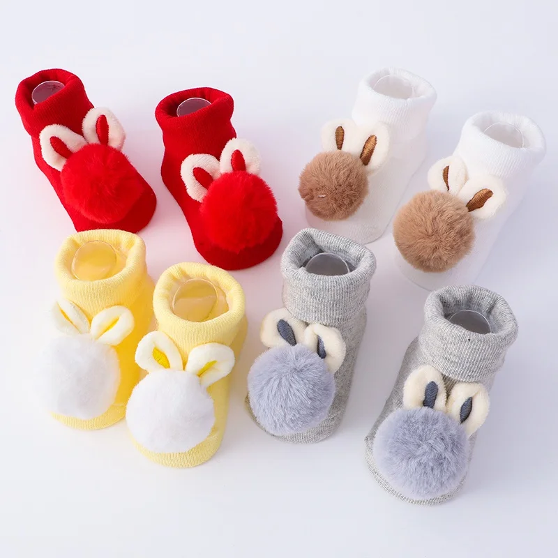 Cartoon Rabbit Baby Socks Headband Cute Sweet Newborn Non-slip Floor Socks Spring Autumn Winter Infant Toddler Walking Sock