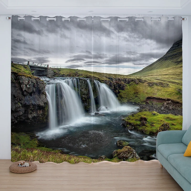 Natural Seaside Scenery cortinas 3D Landscape Modern Semi Blackout Curtains Window For Living Room Bedroom Curtain Kitchen Drape