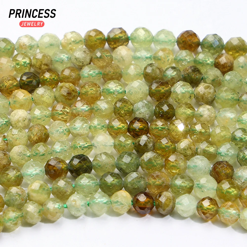 A+ Natural Green Garnet Faceted Beads 2/3mm Loose Jewelry Making Supplies for DIY Bracelets Necklaces Accessories