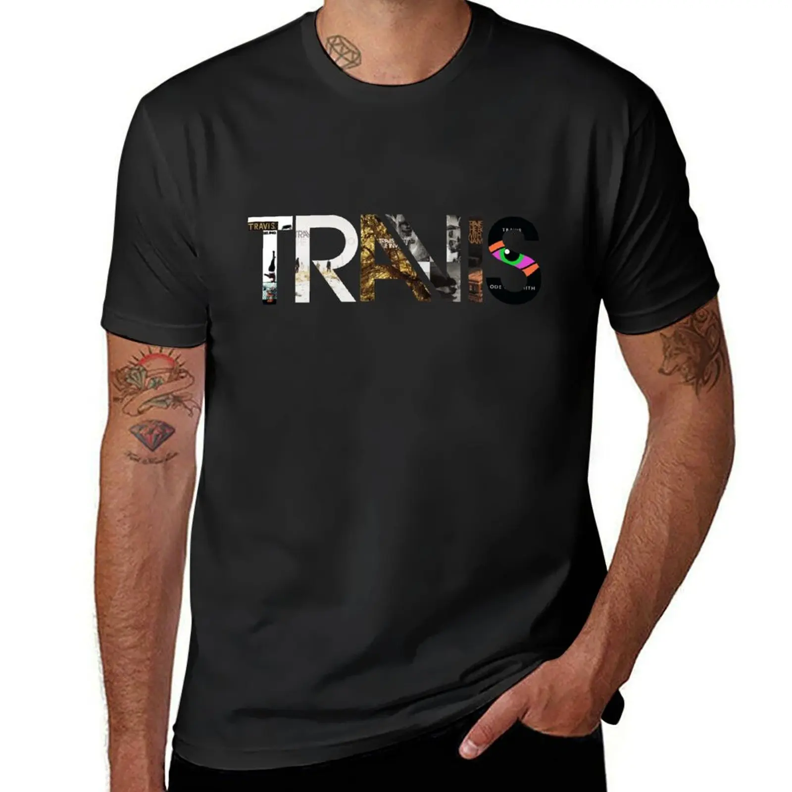 

Travis - Albums Logo T-Shirt graphic tee shirt blue archive Clothing for a boy mens graphic t-shirts hip hop