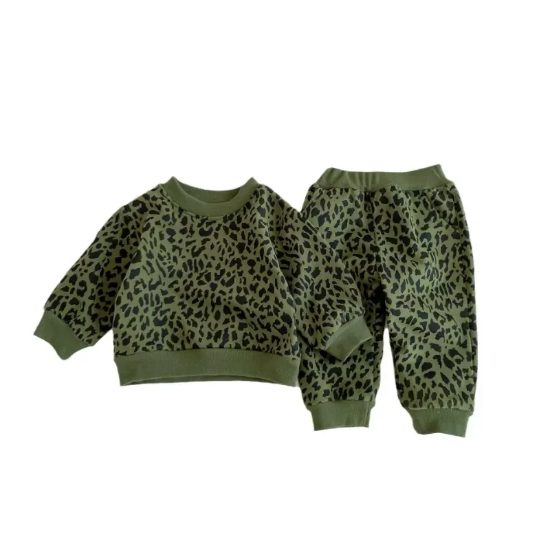 2023 Autumn Baby Boys Girls Clothing Toddler Casual Set Fashion Leopard Long-sleeved Suits T-Shirt Pants 2Pcs Sets Baby Clothes