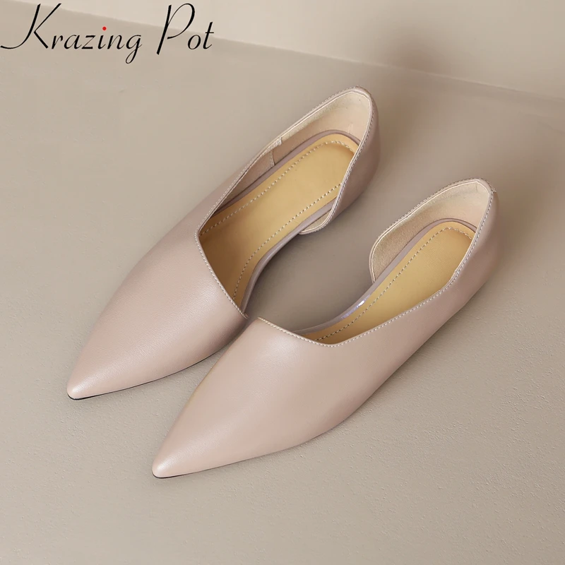 

Krazing Pot Genuine Leather Pointed Toe Brand Dance Autumn Shoes Dating Sweet Fashion Shallow Office Lady Slip on Women Flats