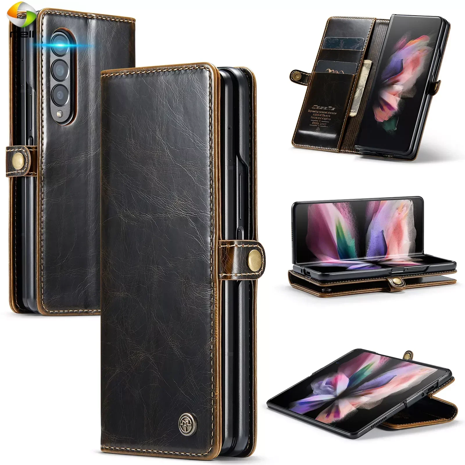 Full Protection Business Leather Case for Samsung Galaxy Z Fold3 Fold 5 4 Fold5 Fold4 Fold 3 5G Zfold4 Card Pocket Phone Cover