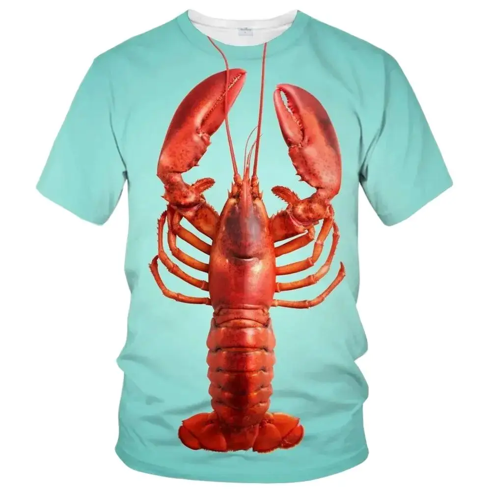 Men Summer Creative Interesting Shrimp Pattern 3d Printed T-Shirt Personality Casual Breathable Plus Size O Collar Short Sleeve