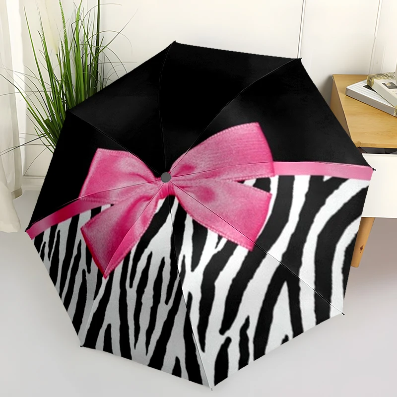 

1 шт., складной зонт с розовым бантом, модный дизайн с автоматическим открытием, 8 железных ребер, пластиковая ручка, складной солнцезащитный козырек, Perfec, Рождественский подарок