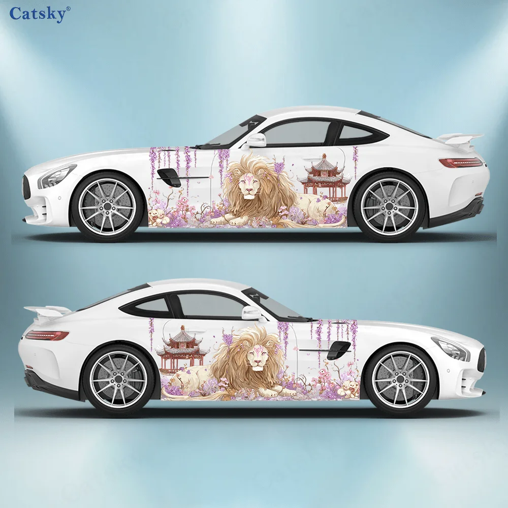 

Luxury White Lion Car Side Car Wraps, Self-Adhesive PVC Waterproof & Scratch-Resistant Stickers, Car Accessory Gift