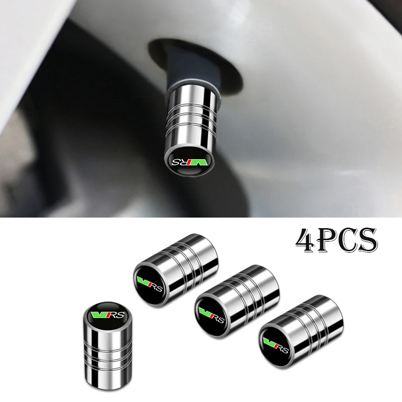 4pcs Metal Car Badges Wheel Tire Valve Stem Caps Covers Auto for Skoda VRS Yeti Fabia Octavia 3 2 A5 Karoq Rapid Accessories