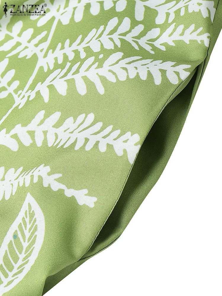ZANZEA Korte Cap Mouw Bloemen Gedrukt Zonnejurk Dames Casual O-hals 2025, Zomergewaden Hoog-Laag Ruches Zoom Mode Midi-jurken