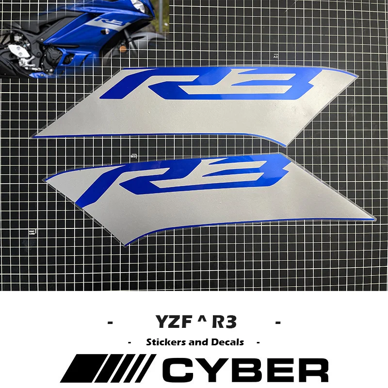 For YAMAHA YZF-R3 YZFR3 OEM Customized Replica Motorcycle Shell Stickers and Decals Blue and Silver Matching Design