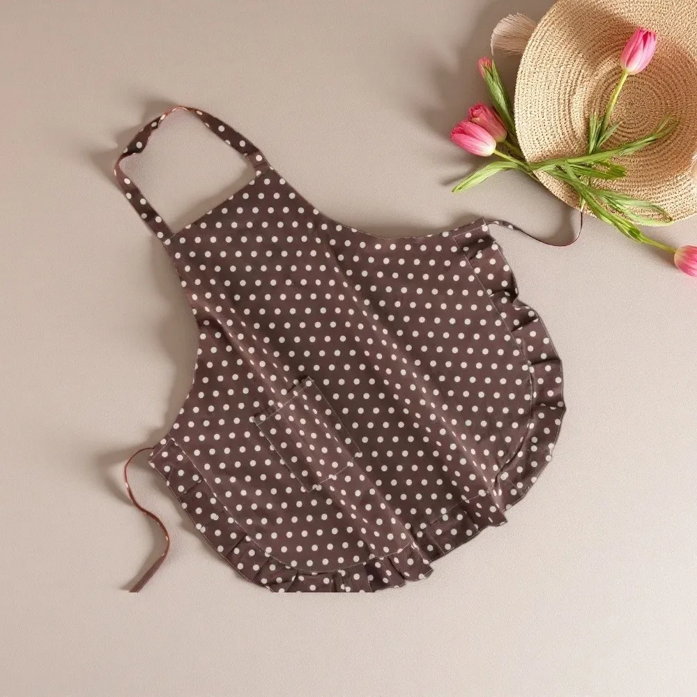 Elegant Kitchen Aprons Wrinkle Edge Japanese Style Coffee House Uniform Anti-dirty Polka Dot Pattern Kitchen Apron for Women