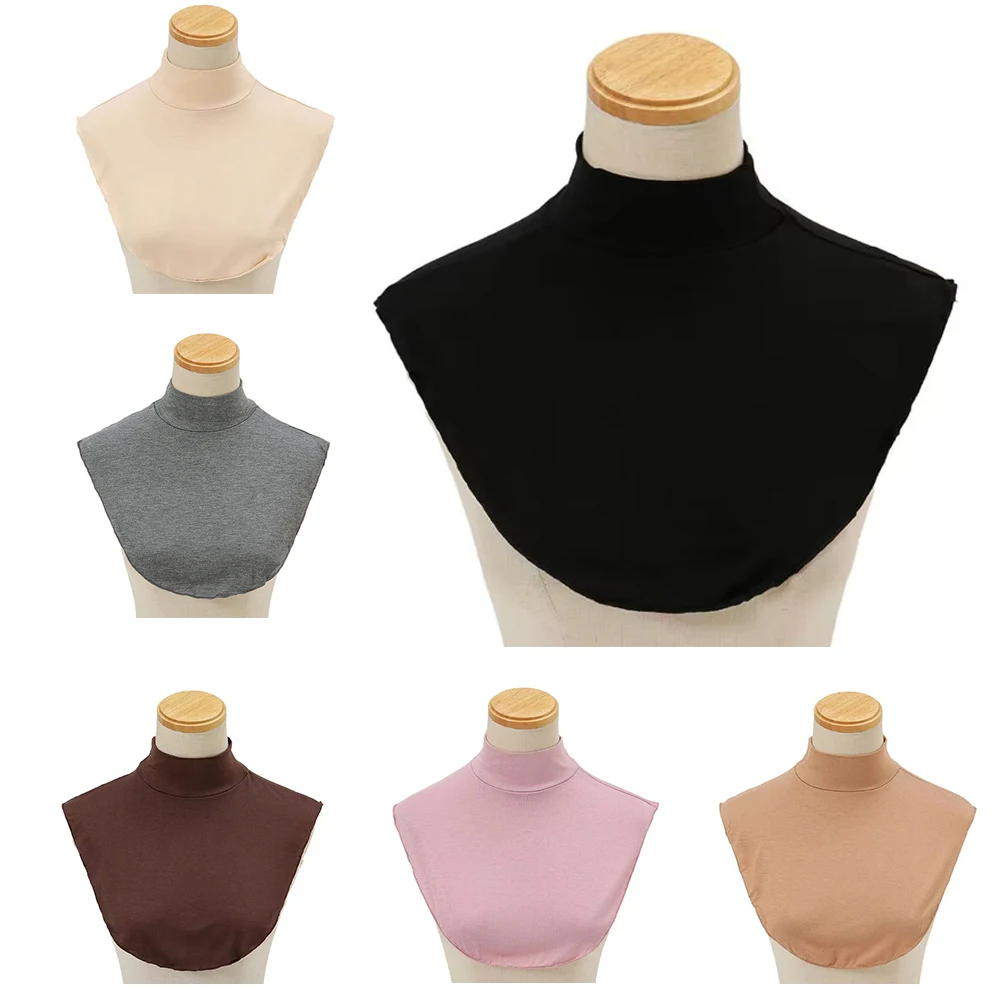 

Womens Modal Turtleneck Fake Collar Islamic Hijab Extensions Solid Color Mock Neck Half Top Blouse Detachable Hijab Neck Warmer