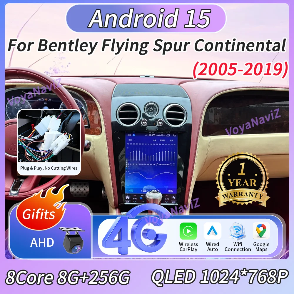 

Android 15 12.1" For Bentley Flying Spur Continental 2005-2019 Car Radio Auto Screen Wireless Carplay Head Unit BT GPS DSP 4G FM