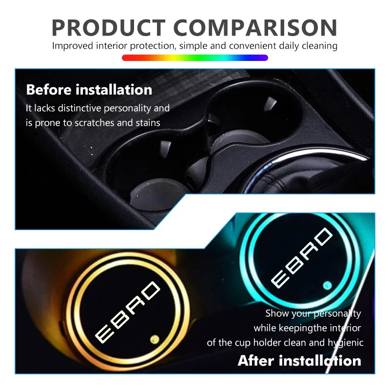 USB Rechargeable Luminous Cup Coaster For Chery Tiggo9, Omoda C5, Jaecoo J8, Tiggo5x LED Color Changing Auto Decor Accessory