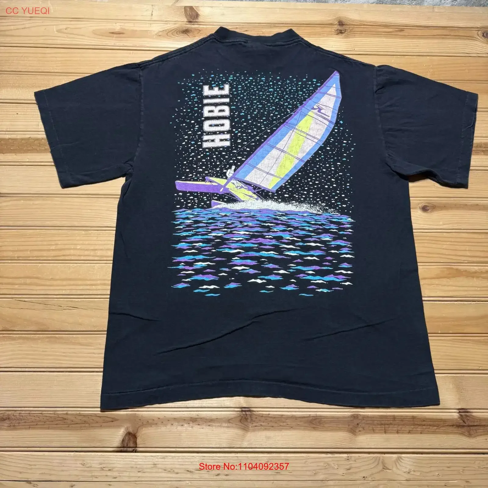 Camiseta Vintage de los 90 con Diseño de Catamarán Hobie Cat, Estilo Neón Playero, Talla Grande, Lavada, Gráfico Estilizado, Unisex, Ligeramente Transpirable