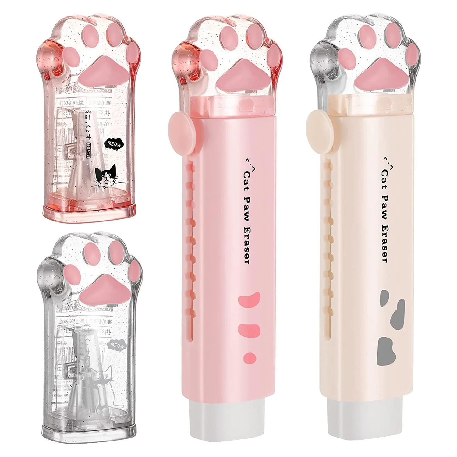 

4 Pcs Cute Cat Paw Pencil Sharpener and Cat Paw Shaped Retractable Eraser Kawaii Pencil Sharpener Cat School Supplies