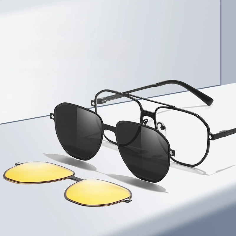 COHK Metal 3 In 1 New Style Magnet Clip On Glasses Frame Retro Trend Polarized Sunglasses Men Myopia Optical Computer Eyewear