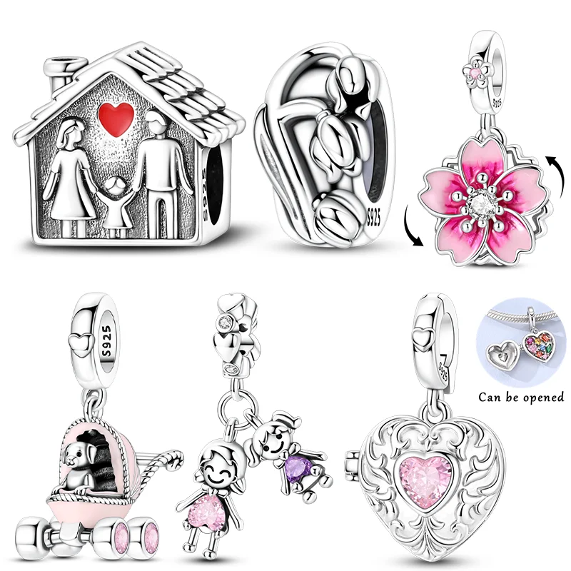 Fit Original Bracelet 925 Sterling Silver Charms Bead CZ Zircon Rotating Cherry Blossom Torii Pendants DIY Jewelry Gift