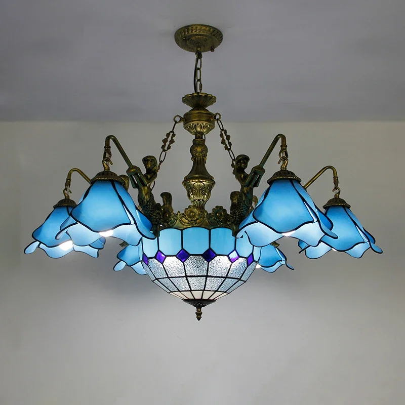 

DORIAN Tiffany Chandelier American Luxury Living Room Restaurant Bedroom Villa Hotel Cafe Bar Color Glass Pendant Light