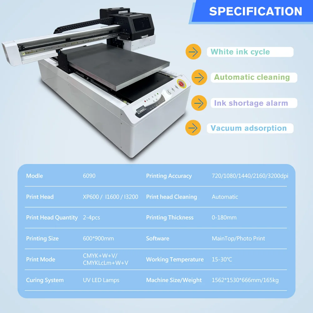 6090 Uv Flatbed Printer A1 Printing Machine with XP600 I3200 Head All in One for Pen Ceramic Tile Acrylic Glass Metal