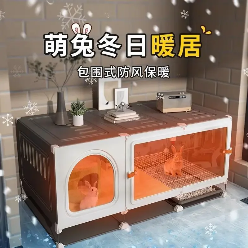 Rabbit cage winter indoor special automatic manure cleaning with toilet anti-spray urine special nest guinea