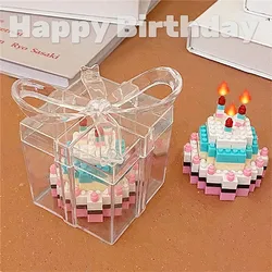 Mini Interesting Birthday Cake Building Blocks With Lights Grain Birthday Cake Bricks Assembly Kids Toys For Girl Boy Decor Gift