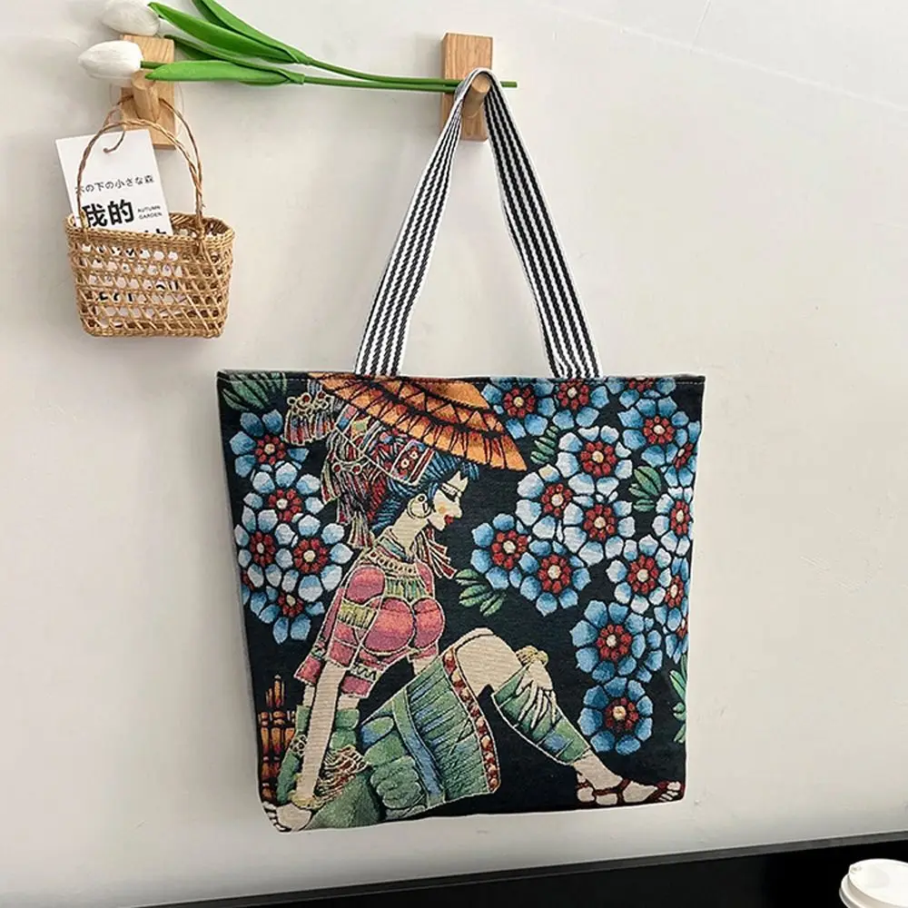 Bolso de compras plegable elegante para mujer, bolsa de almacenamiento de pintura al óleo de hojas, bolso de hombro de lona, bolso de mano artístico pintado