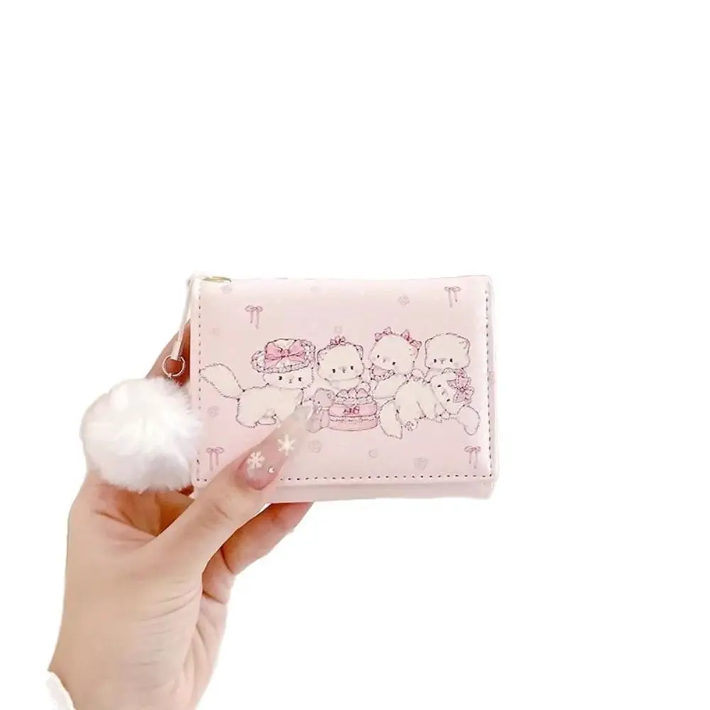 Modny Portfelik Krótki z Nadrukiem Kota Kawaii Składany Portmonetka ze Skóry PU Różowy Wielofunkcyjny Etui na Karty Kredytowe Damski Dziewczęcy Podróżny