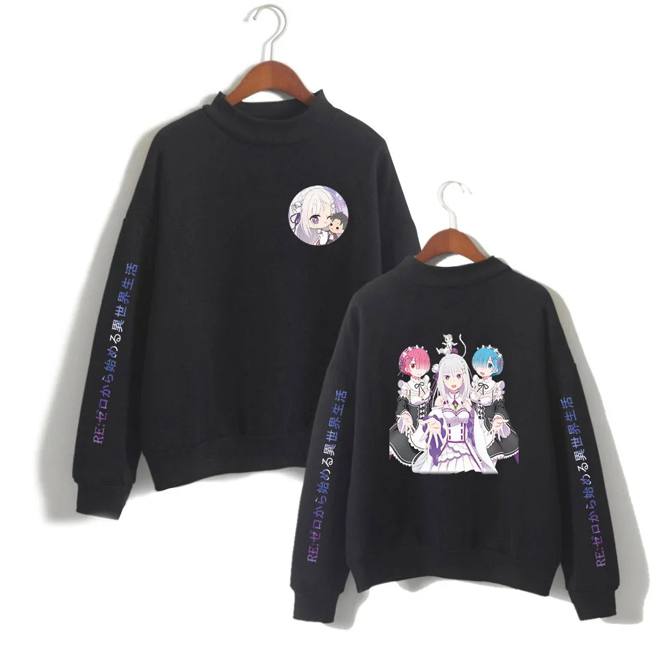 Re:zero -starting Life in Another World High Neck Pullover Harajuku Streetwear Casual Emilia Tops Anime Sweatshirts Clothes