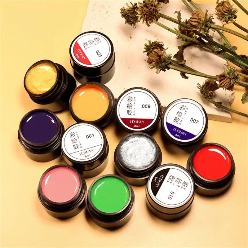 12color Nail Painting Glue Solid Color White Silvery Gold Pigment Gel Drawing Line Gel Manicure Nail Art Painted Decoration