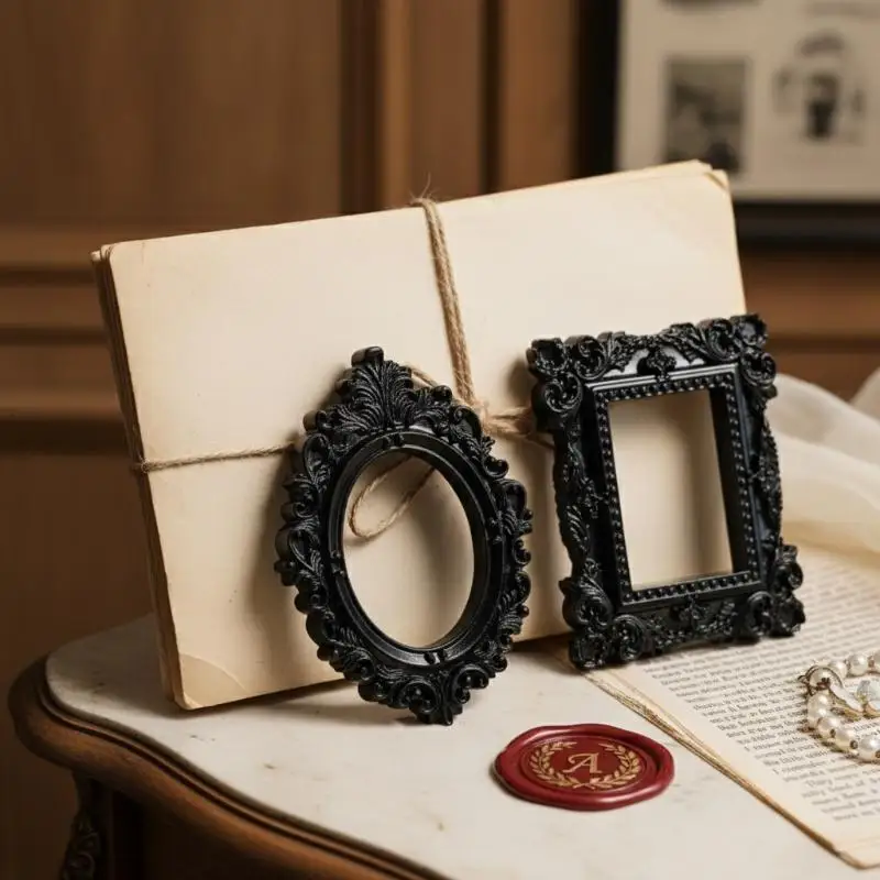 Black Edged Photo Frame 1Pcs European Style Resin Material DIY Wall Decor Modern Home Living Room Bedroom Picture Display