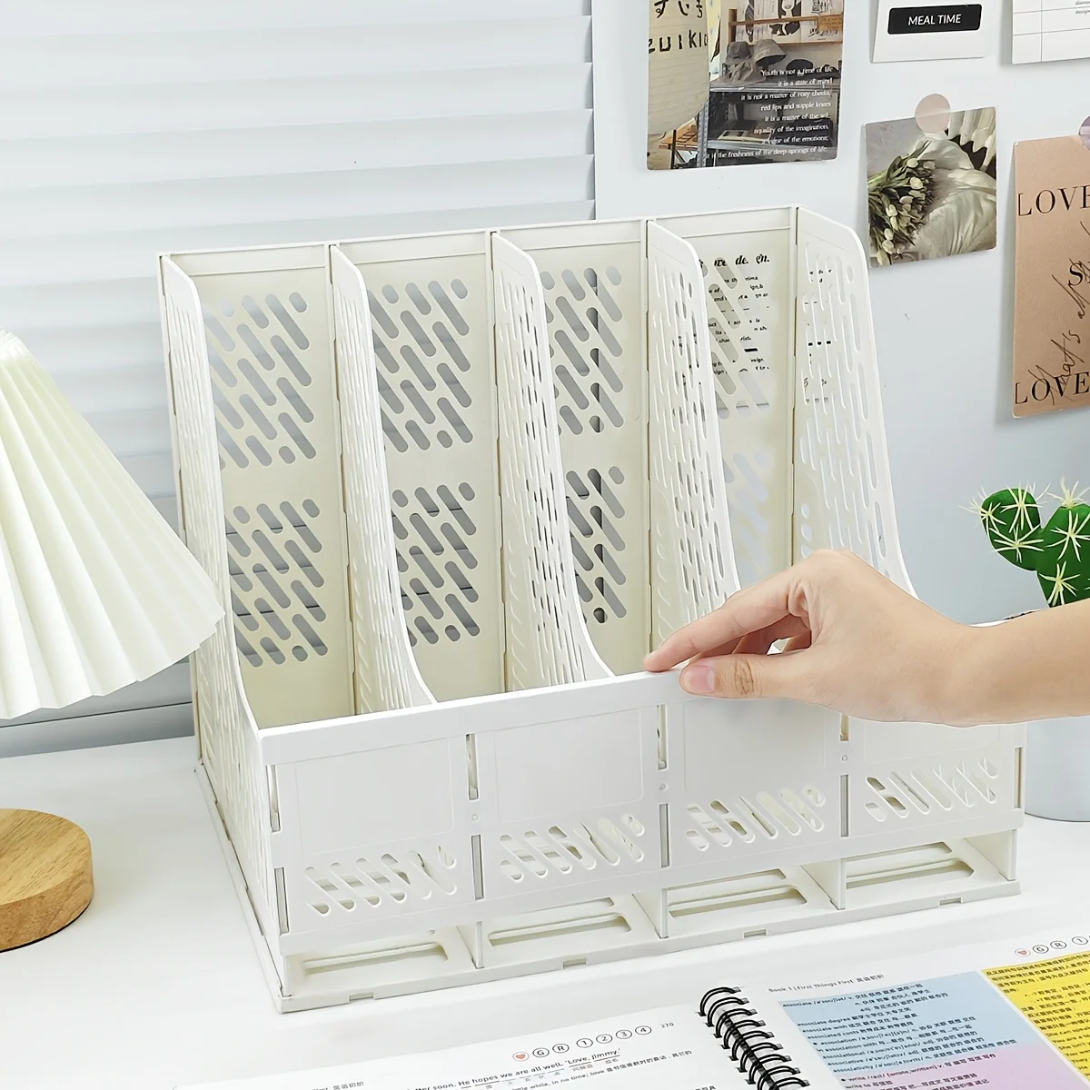 4-Tier Desktop File Organizer - Durable PP Material, Multi-Compartment Storage for Office Supplies, Stationery, Document Folders