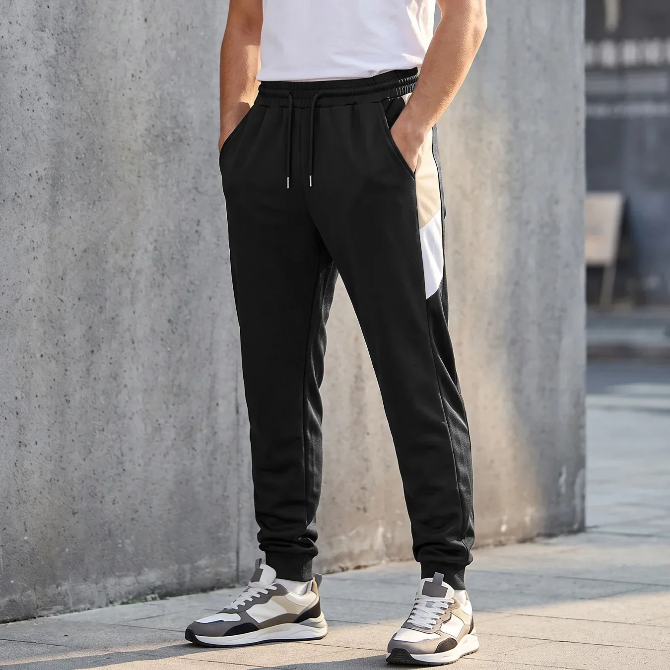 Men's Track Jogger Pants Color Block Side Stripe Tapered Trousers Drawstring Elastic Waist Athletic Casual Streetwear Pants