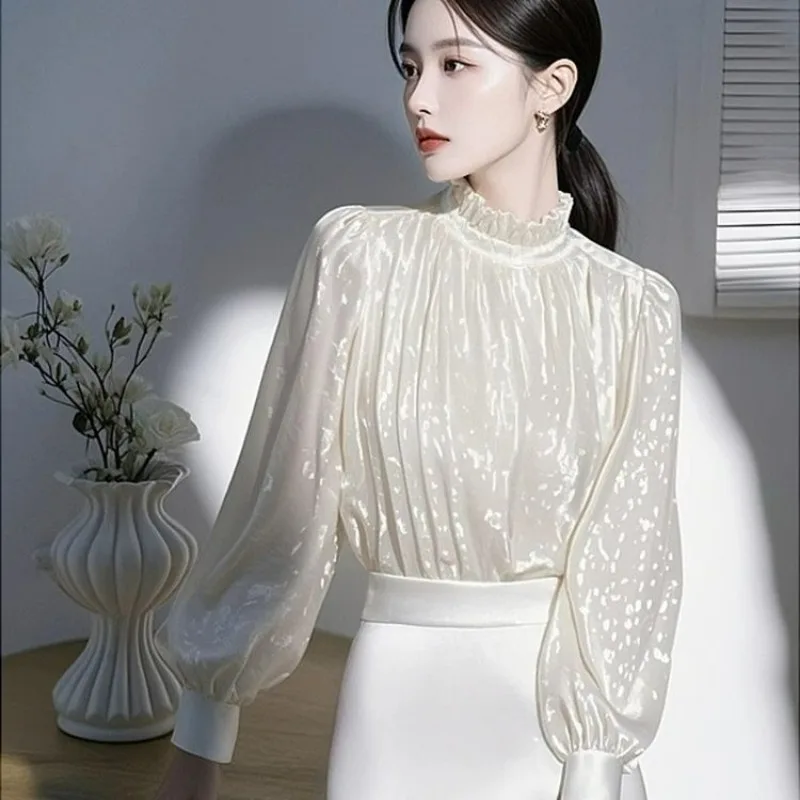 ملابس حريمي ربيع الخريف موضة البساطة Pleuche بلون س الرقبة السيدات كل مباراة مزاجه كم طويل سليم تي شيرت