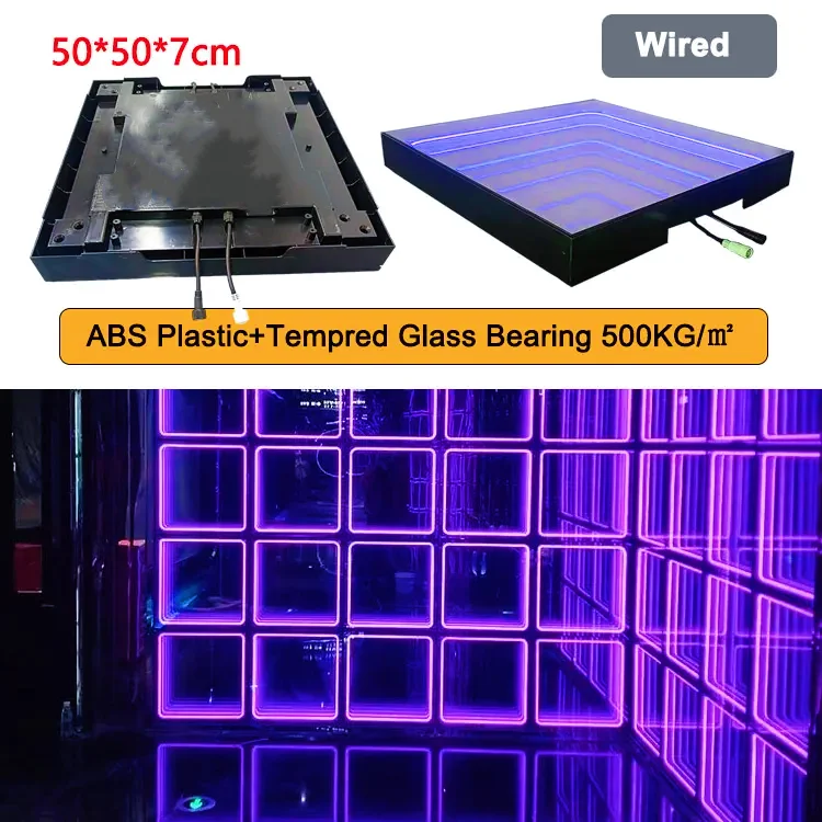 Wired DMX 3D Mirror Neon Mirror Wall Background Light Infinity LED Dance Floor for Stage Party KTV Wedding