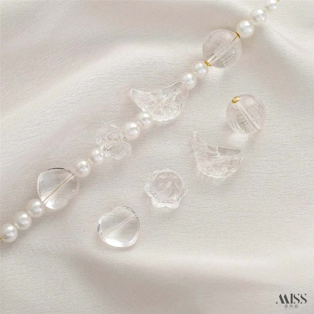 Natural White Crystal Peach Heart Three-dimensional Lotus Angel Wings Heart Meridian Round Bead Diy Bracelet Accessories