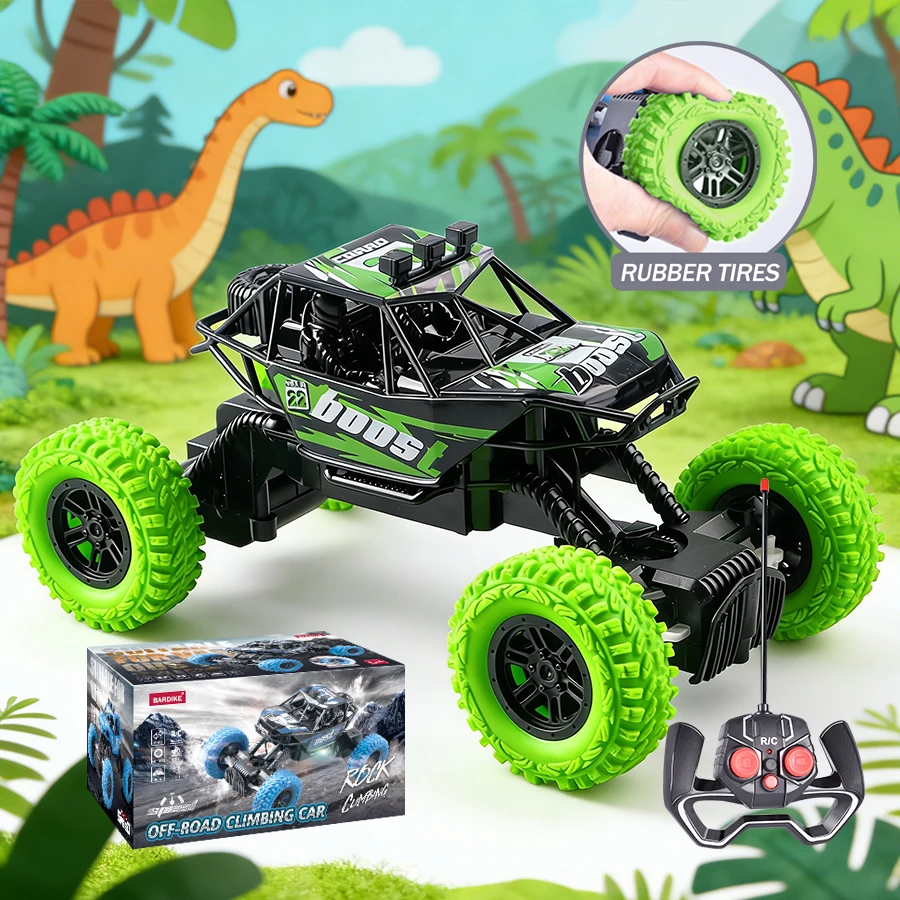 Remote control car with colorful flashing lights, rubber wheels, off-road toy car suitable for children\'s gifts