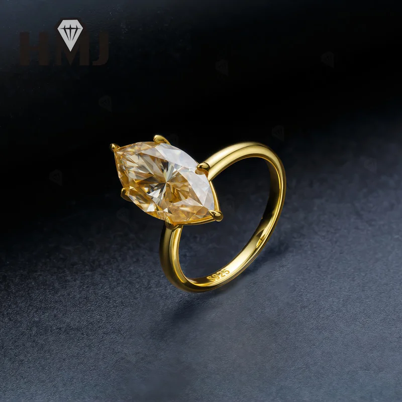 4ct Champagner-Ring 8x16mm Moissanit Marquise-Schliff Schwarze Farbe 925 Sterling Silber Hochzeits- und Verlobungsring Ewig Romantisch – Detail 11
