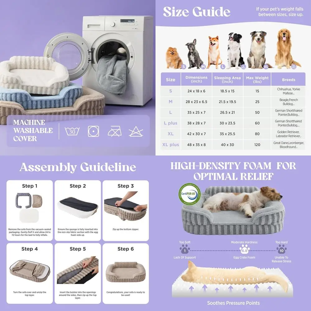 

Orthopedic Medium Dog Bed with High Back, Non-Slip Base, Removable Cover - Grey