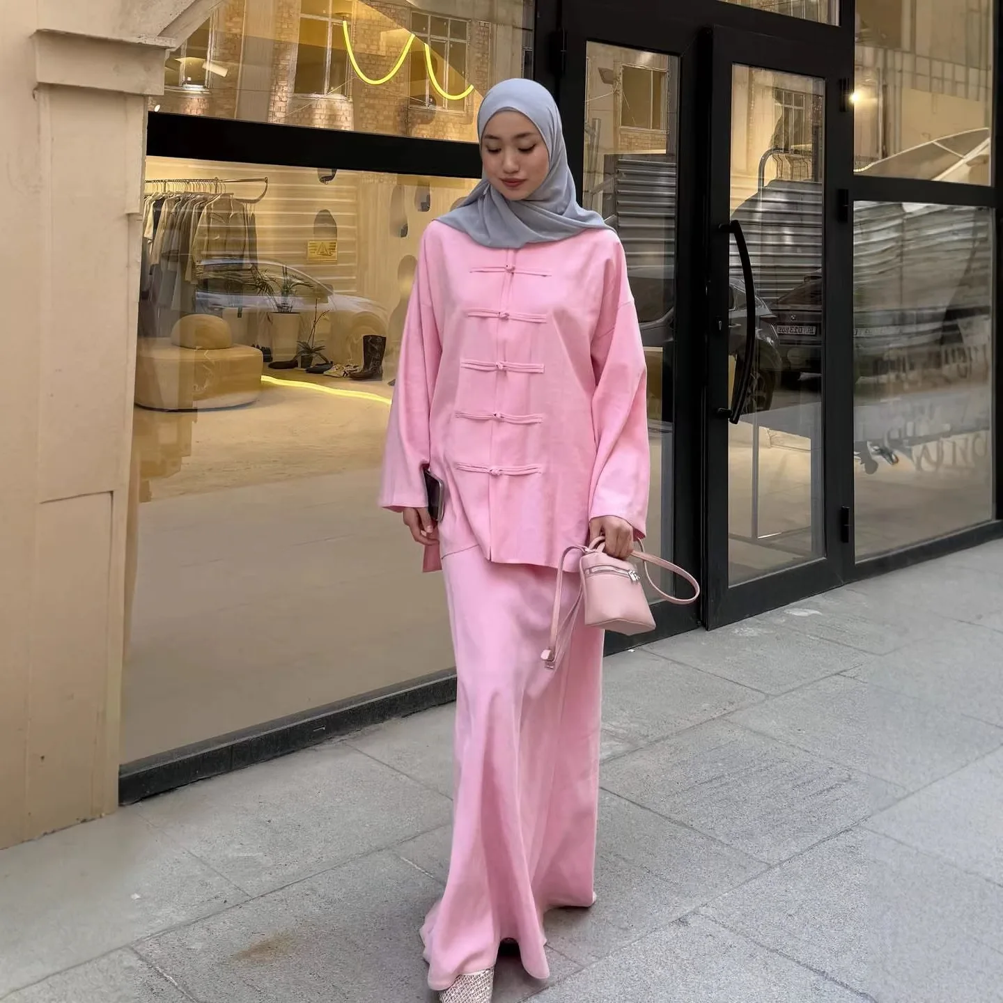 Muslim Skirt Suit Women Shirt Skirts 2 Piece Set Single Breasted Top Ramadan Morocco Dubai Islam Casual Ensemble Arabic Outfits