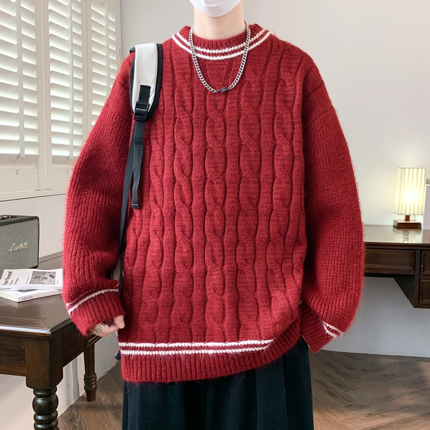 Loose Fit Teenage Boys Knitted Sweater Faionable Vintage Sle Large Size Base Layer irt Sli Ciwalk Polyester Fiber