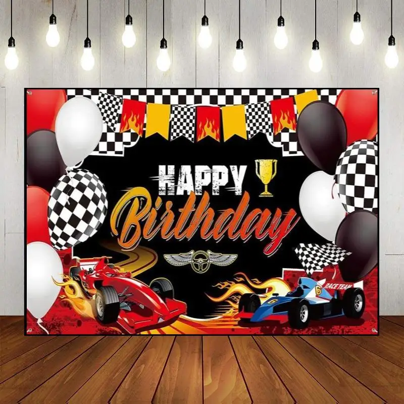 

Racing Car Race Hot Wheels Party Backdrop Speed Cars Birthday Decoration Background Happy Custom Route 66 Photo Vintage Cartoon