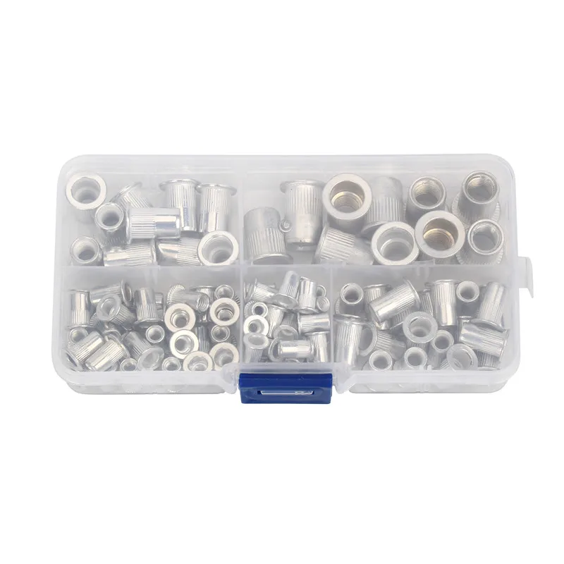 100Pcs Aluminum Flat Head Rivet Nuts Set Insert Nutsert Cap Rivet Nuts Insert Rivets Set Assortment Rivet Tool Kit M3/4/5/6/8